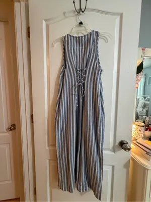 Old Navy Blue and White Vertical Stripe Button-Front Maxi Dress thumbnail 6