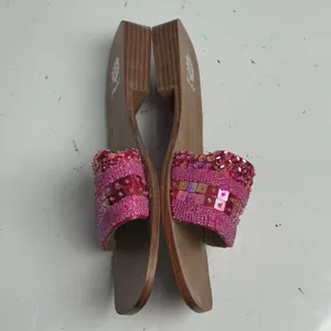 Yellow Box Naples Pink Beaded Sequin Embellished Square Toe Slide Sandals size 9 thumbnail 4