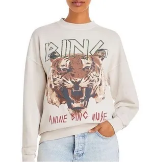 Anine Bing XS Muse Tan Stone Tiger Sweatshirt thumbnail 1