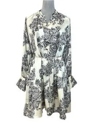 Satin Toile Floral Print Long Sleeve Mini Dress with Belt NWT medium thumbnail 2