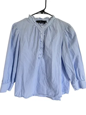 Tuckernuck Pomander Place Light Blue Pinstripe Ruffle Popover Blouse thumbnail 1