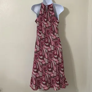 Vintage 90s Brown Pink Paisley Silk Fairycore Boho Artsy Sequin Midi Dress‎ Sz 6 thumbnail 3
