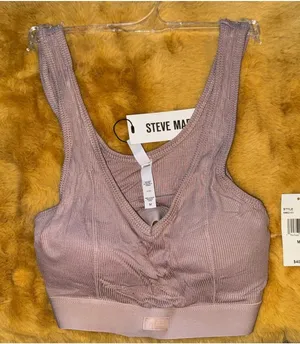 Steve Madden Ribbed Bralette Lounge Activewear Top,‎ Bark, Size M, NWT thumbnail 1
