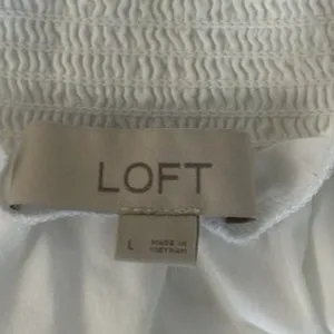 LOFT Women White Off Shoulder Peasant Blouse Long Sleeve Smocked Cuffs Size L thumbnail 4