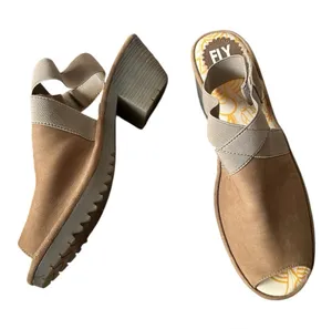 FLY London Wata Lagenlook Taupe Slingback Open Toe Block Heel Chunky Shoes 40 thumbnail 1