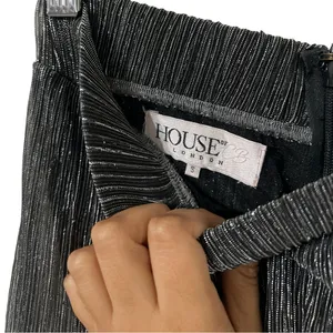 HOUSE OF CB Alexandra Lurex Silver Wide Leg Pants Trousers thumbnail 9
