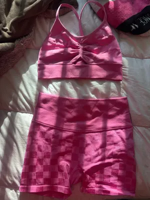 JoyLab Pink workout checkered seamless set thumbnail 1