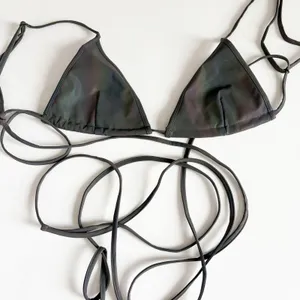 Club Exx Dolls Kill Womens Chrome Iridescent Wrap Triangle Rave Bikini Bra Top L thumbnail 1