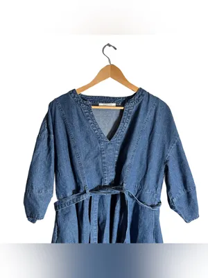 Mustard Seed Denim Wrap Dress Women's Large Mini Dress Distressed Western Boho thumbnail 3