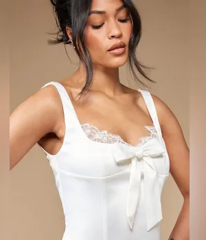 Missguided Satin Lace Trim Bow Front Mini Sleep Dress Sz XL thumbnail 5