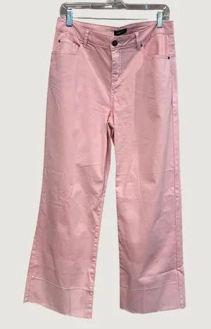 APNY New York Womens Pink Wide Leg Jeans High Rise Raw Hem Size 12 Stretch Denim thumbnail 1