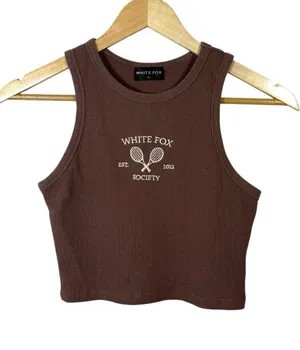 White Fox Boutique Women’s Embroidered Racquet Logo Tank Brown Size XS thumbnail 1