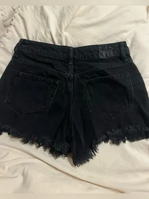 PAIGE Black Frayed Hem Women's Denim Shorts thumbnail 2