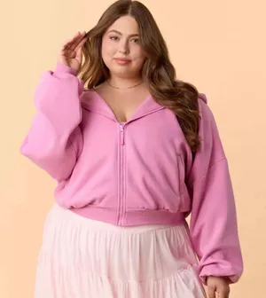 NWT! Blogilates Women's Marshmallow Full Zip Hooded Sweatshirt - Pink XL NEW! thumbnail 1