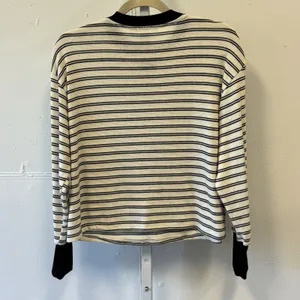 Lush Women's Ivory Black Striped Thermal Long Sleeve Top Small‎ T16919B Casual thumbnail 2