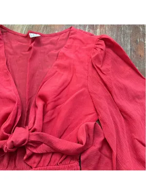 Angel Biba Red Tie Front Ruffle Tiered Mini Dress Long Sleeve Boho US S AU 8 thumbnail 6