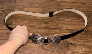 Black genuine, leather line animal printed buckle belt gem Native American look thumbnail 1