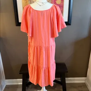 UNIVERSAL THREADS Coral Linen Blend V-Neck Boho Peasant Tiered Midi Dress XXL thumbnail 7