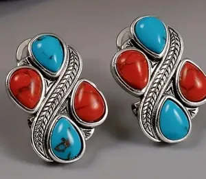 Vibrant Red & Blue Droplet Turquoise Stud Earrings thumbnail 1