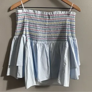Belle + Sky Blue Off the Shoulder Peplum Top NWT Delight Blue Strip Size Small thumbnail 7
