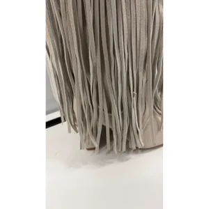 Fringe Western Tall Boots Square Toe Block Heel Beige Faux Suede Boho Stone 7,5 thumbnail 2
