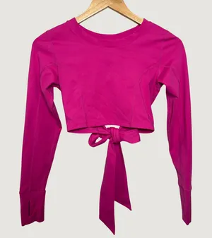 Mono‎ B Long Sleeve Wrap Crop Top Hot Pink Athletic Workout Athleisure Size S thumbnail 1