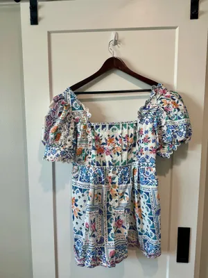 FARM Rio Floral Paisley Puff Sleeve Romper Beaded Belt Size XL NWOT thumbnail 2