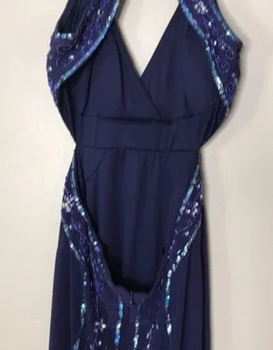 Nightway navy blue open back low cut prom holiday dress size 4 thumbnail 10