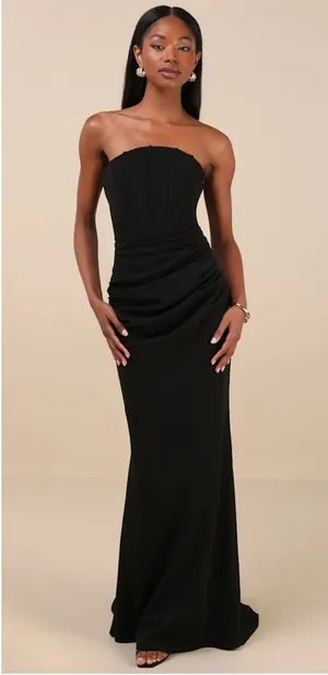 Lulu's Laney Black Strapless Corset Maxi Dress thumbnail 1