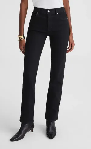 Madewell The Tall Longline Comfort Stretch Straight Leg Jeans Black Frost 26 T thumbnail 1