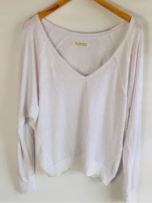 Free People Santa Clara Thermal Top White Oversized Waffle Knit thumbnail 1