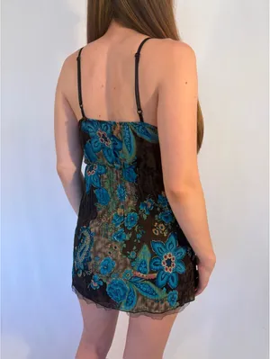 Fairy Boho Paisley Peacock Blue and Brown Floral Y2K Cami thumbnail 5