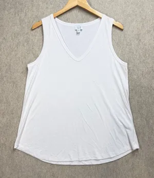 Peyton Jensen Womens White V-Neck Tank Top Modal Blend Curved Hem M USA Made‎ thumbnail 1