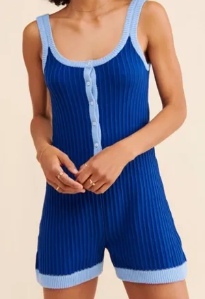 Rue Stiic 100% Cotton Blue Knit Romper Size Medium thumbnail 1