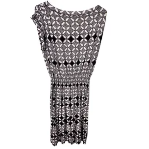 Banana Republic XS Black White Geometric Print Dress Smocked Waist Stretch thumbnail 6