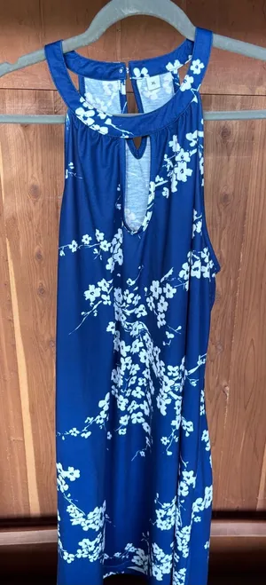 Navy Blue Floral Keyhole Halter Dress thumbnail 1
