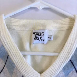 Princess Polly Navy Blue Crop Argyle‎ Sweater Vest Preppy Y2K Academia Women M/L thumbnail 2