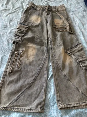 Washed Denim Cargo Pants Gray Size M thumbnail 2