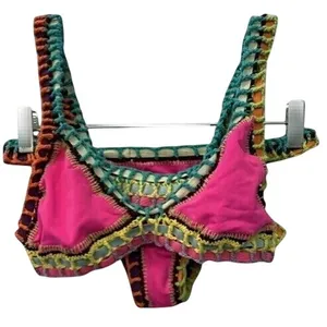 Ferrarini by PilyQ Pink Crochet Trim Bikini‎ Set Two Piece Swimsuit One Size thumbnail 1