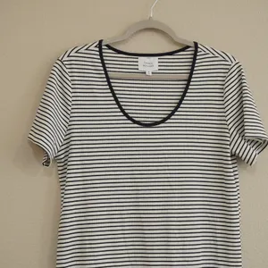 Things Between Maxi Dress Navy White Striped Ribbed Scoop Neck Minimalist Casual thumbnail 3