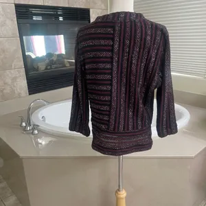 Anthropologie Akemi + Kin Burgundy Black Metallic Striped Sweater size Small thumbnail 2