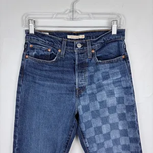 Levi's Wedgie Straight Jeans Checkerboard Blue Retro Indie Grunge Size 27‎ thumbnail 3