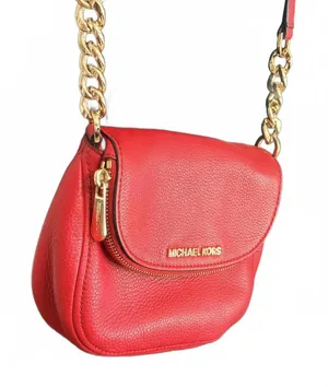 Michael Kors Red Pebbled Leather Crossbody Bag with Gold Chain Strap thumbnail 1
