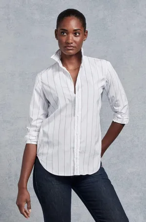 Frank‎ & Eileen - Women's Button Down in White with Thin Red Stripe size small thumbnail 1