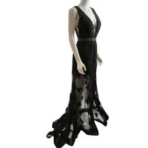 Sherri Hill Black Lace Plunging V-Neck Beaded Waist Formal Gown Dress Size 4 thumbnail 16