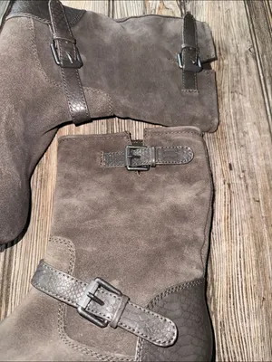 Naturalizer boots moto Gray Suede leather Mid Calf Buckle NEW Genna thumbnail 2