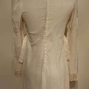 1970’s Prairie-Style Delicate Vintage Cream Puff Sleeves high neck bodice, waist thumbnail 12