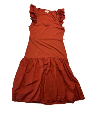 Nation size XL Ruffle Sleeve Tiered Midi Dress Burnt Orange guest minimal party thumbnail 1