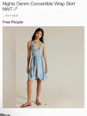 NWT Free People Light Blue A-Line Denim convertible skirt, size Xs thumbnail 6