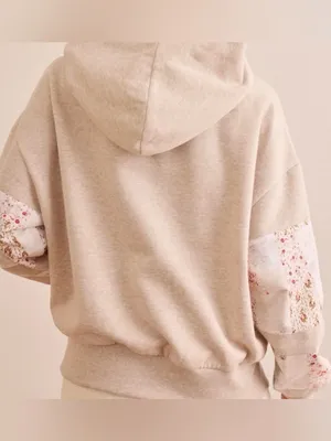 NEW Altar’d State AS Revival Oatmeal Patchwork Floral Pullover Hoodie Size XS thumbnail 2